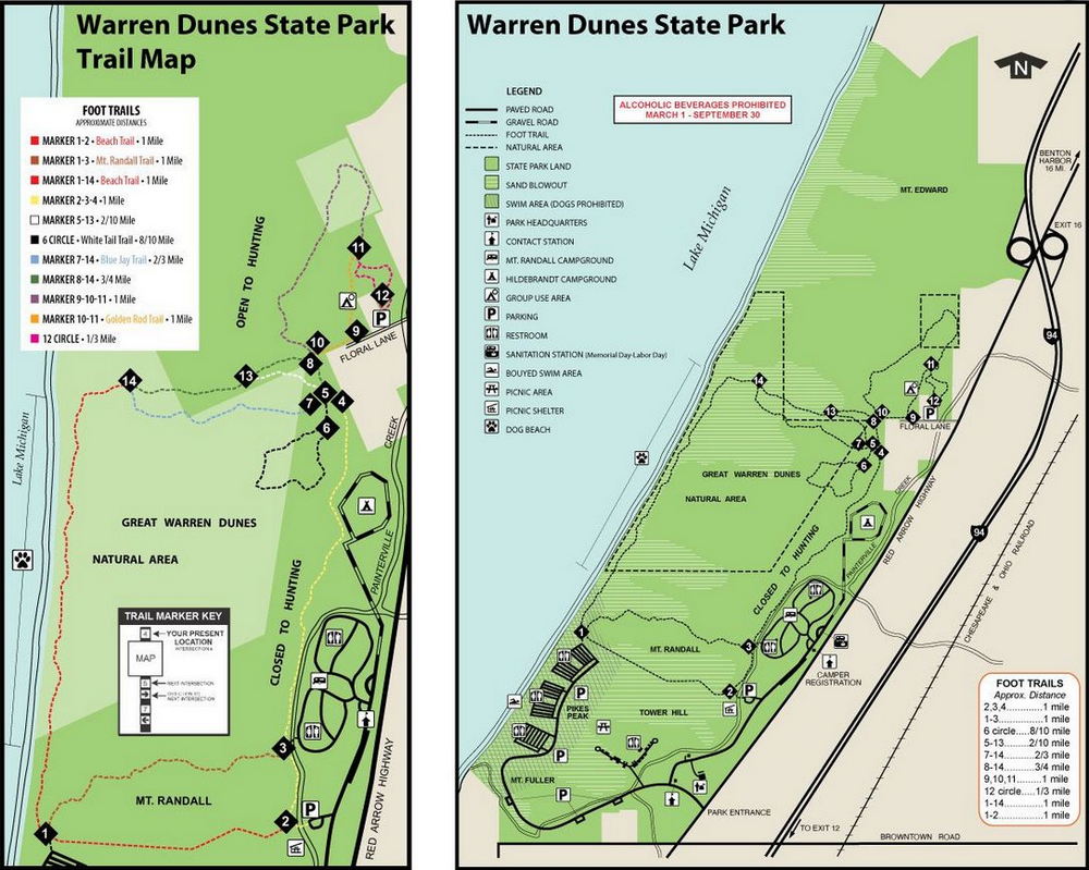 Warren Dunes State Park - Park And Campground Map